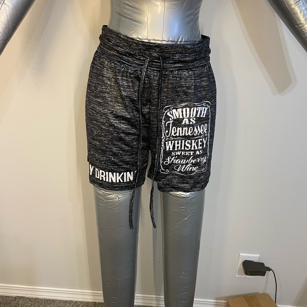Women's Heather Black Graphic Athletic Shorts